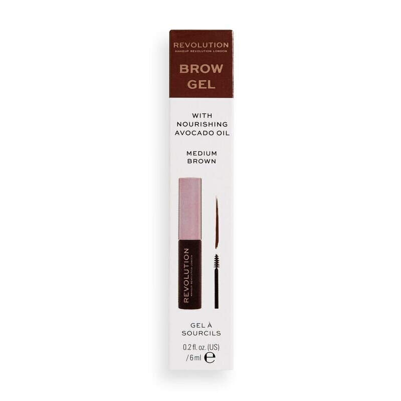 Kulmutušš Makeup Revolution 6 ml, Medium Brown цена и информация | Kulmupliiatsid, -puudrid ja -värvid | hansapost.ee