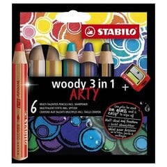 Värvilised pliiatsid STABILO WOODY 3 in 1 | 6 värvi + pliiatsiteritaja ARTY hind ja info | Kunstitarbed, voolimise tarvikud | hansapost.ee