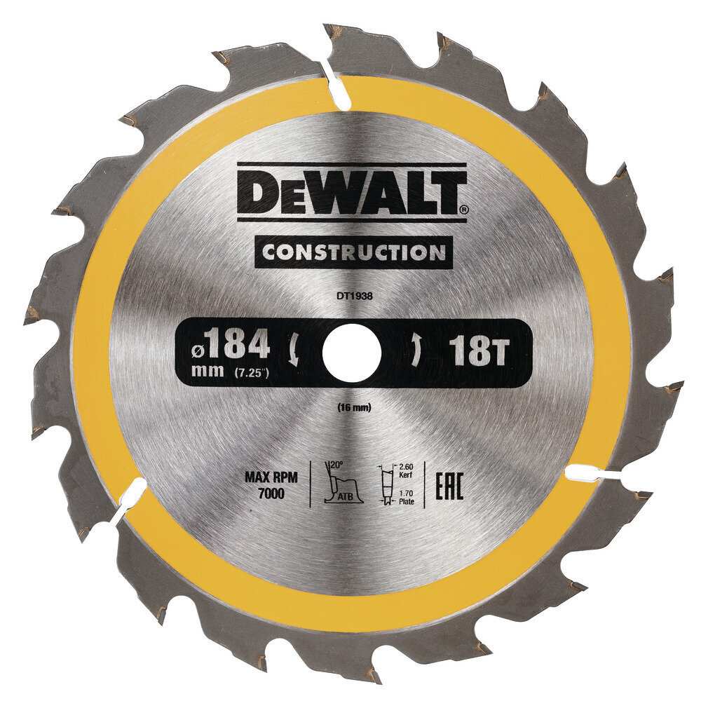 Lõikeketas Dewalt 184x16mm - DT1938-QZ цена и информация | Aiatööriistade varuosad | hansapost.ee