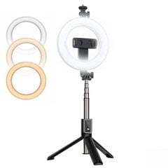 Заряжаемая Selfie Лампа CP X2 LED 16см, с BT пультом, ручкой и напольным штативом 20-90см, + Держатель телефона цена и информация | Осветительное оборудование для фотосъемок | hansapost.ee