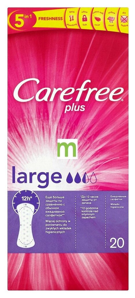 Pesukaitsmed Carefree Large, 20 tk цена и информация | Tampoonid, hügieenisidemed ja menstruaalanumad | hansapost.ee