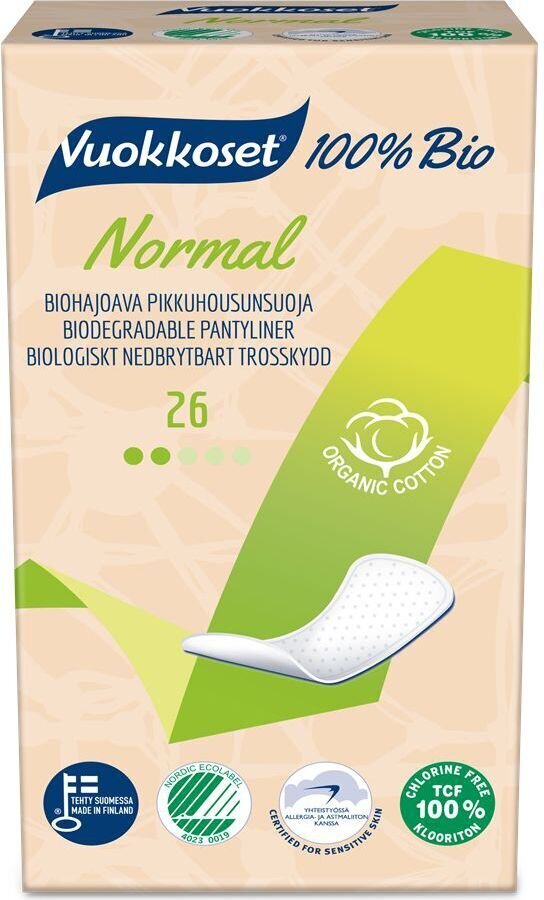 Pesukaitse Vuokkoset 100%, Bio Normal 26tk hind ja info | Tampoonid, hügieenisidemed ja menstruaalanumad | hansapost.ee