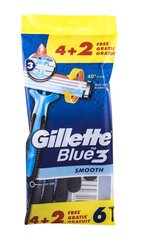 Одноразовые бритвы для мужчин Gillette Blue3 Smooth Disposable, 6 шт. цена и информация | Средства для бритья и косметика | hansapost.ee
