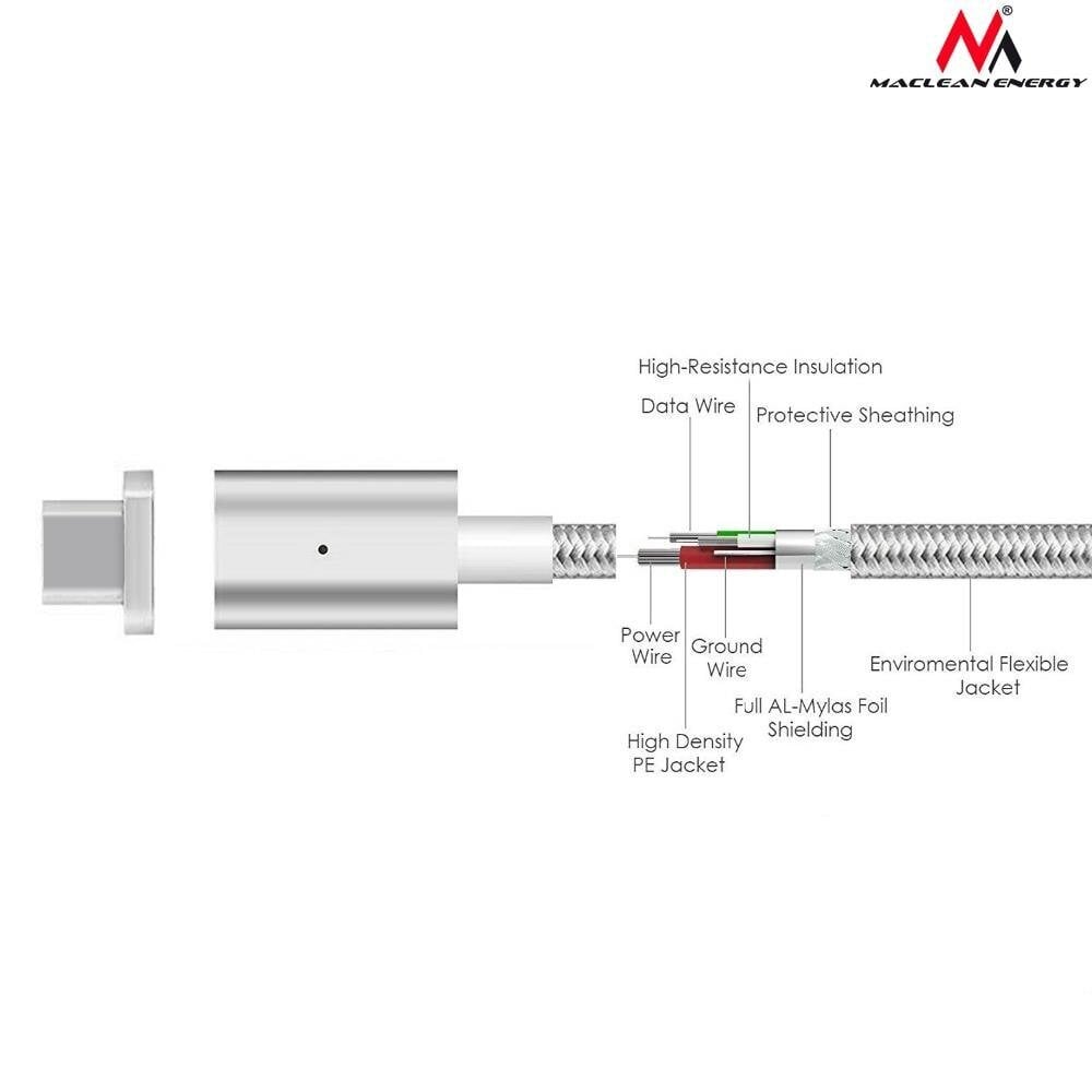 Magnetiline USB Type-C kaabel hõbedane Maclean Energy MCE178 цена и информация | Juhtmed ja kaablid | hansapost.ee