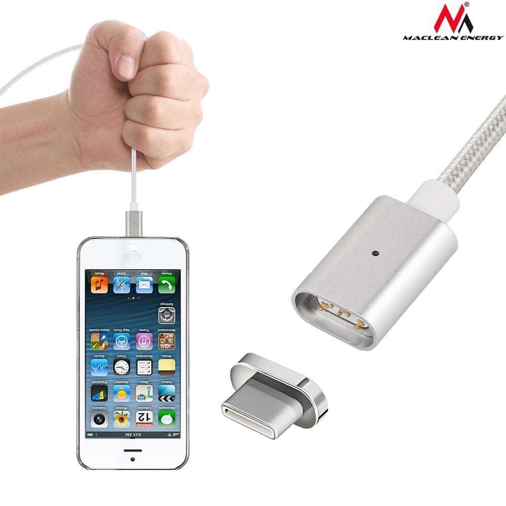 Magnetiline USB Type-C kaabel hõbedane Maclean Energy MCE178 цена и информация | Juhtmed ja kaablid | hansapost.ee