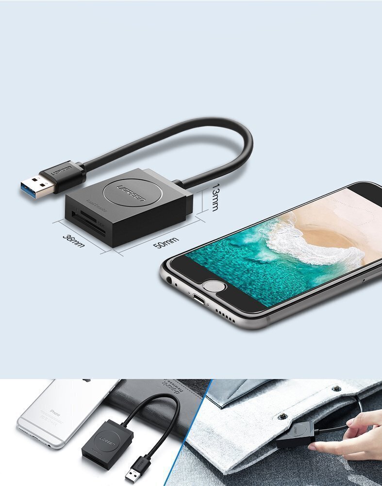 Ugreen, USB 3.0 SD / micro SD hind ja info | Mobiiltelefonide kaablid | hansapost.ee