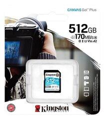 Mälupulk KINGSTON 512GB SDXC Canvas Go Plus 170R hind ja info | Kingston Mobiiltelefonid, fotokaamerad, nutiseadmed | hansapost.ee