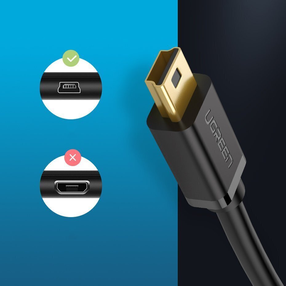 Ugreen USB – mini-USB-kaabel 480 Mbps 1,5 m must (US132 10385) цена и информация | Mobiiltelefonide kaablid | hansapost.ee