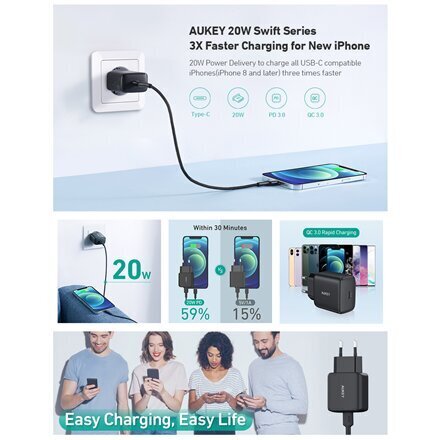 Seinalaadija Aukey Swift 20W USB-C hind ja info | Laadijad mobiiltelefonidele | hansapost.ee