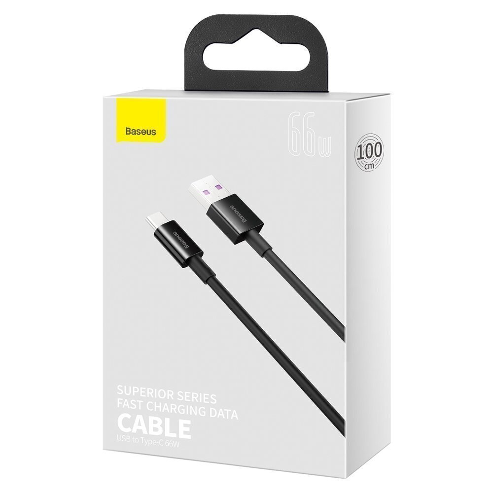 Baseus Superior USB - USB Typ C fast charging data cable 66 W (11 V / 6 A) Huawei SuperCharge SCP 1 m black (CATYS-01) цена и информация | Mobiiltelefonide kaablid | hansapost.ee