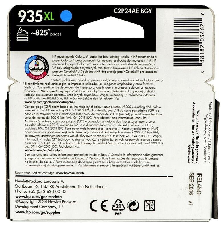HP - Tusz nr 935XL - C2P24AE Cyan hind ja info | Tindiprinteri kassetid | hansapost.ee
