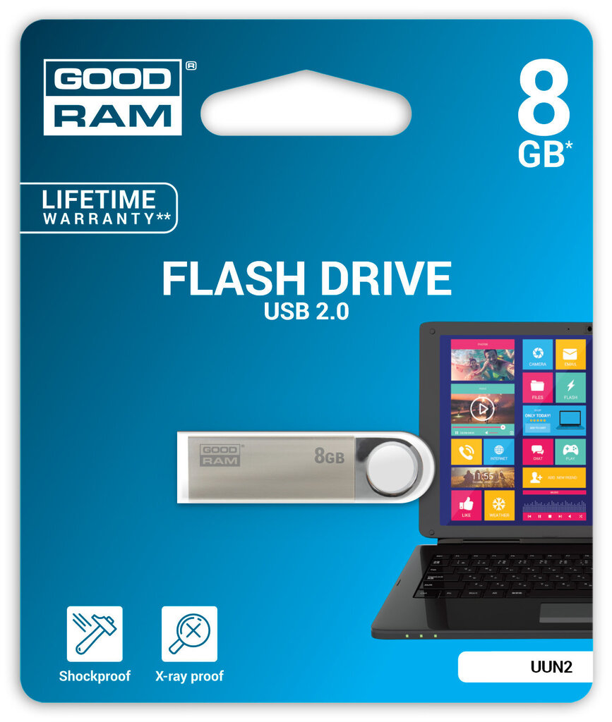 Mälupulk Goodram UUN2 8GB 2.0, Hõbedane цена и информация | Mälupulgad | hansapost.ee