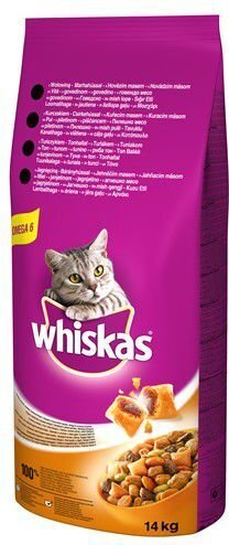 Whiskas kuivtoit täiskasvanud kassidele kana ja köögiviljadega, 14 kg цена и информация | Kassi kuivtoit ja kassikrõbinad | hansapost.ee