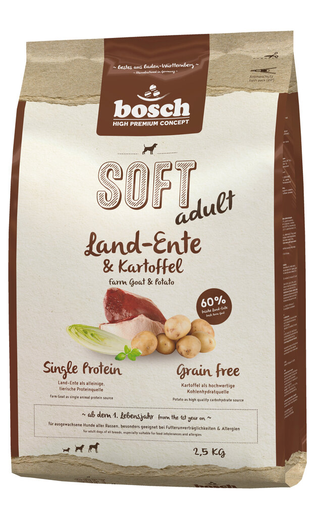 Kuivtoit koertele Bosch Petfood Plus HPC Soft+ Farm Duck teraviljavaba (üks valk) 2,5 kg hind ja info | Koerte kuivtoit ja krõbinad | hansapost.ee
