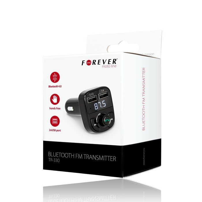 FM-saatja laadijaga Forever TR-330 bluetooth 4.0, USB 12 / 24V | 3.1A + 1A, must hind ja info | FM trasmitterid ja modulaatorid | hansapost.ee