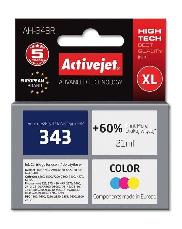 Activejet AH-343R tint HP printerile, HP 343 C8766EE hind ja info | Tindiprinteri kassetid | hansapost.ee