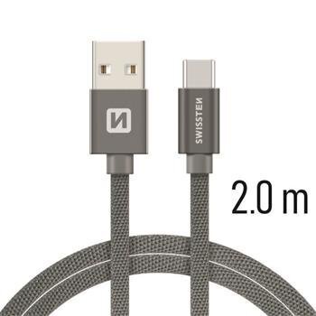 Swissten Textile Universal Quick Charge 3.1 USB-C Data and Charging Cable 2m Grey цена и информация | Mobiiltelefonide kaablid | hansapost.ee