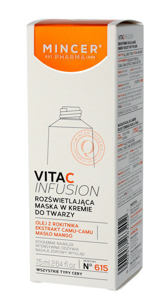 Nahka valgendav näomask Mincer Pharma Vita C Infusion No.615 75 ml hind ja info | Näomaskid ja silmamaskid | hansapost.ee