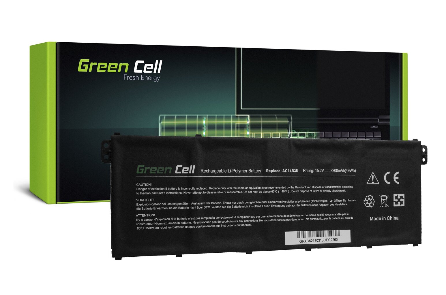 Sülearvuti aku Green Cell Laptop Battery for Acer Aspire 5 A515 A517 E15 ES1-512 ES1-533 R5-571T V3-372 Nitro 5 AN515-51 цена и информация | Sülearvuti akud | hansapost.ee