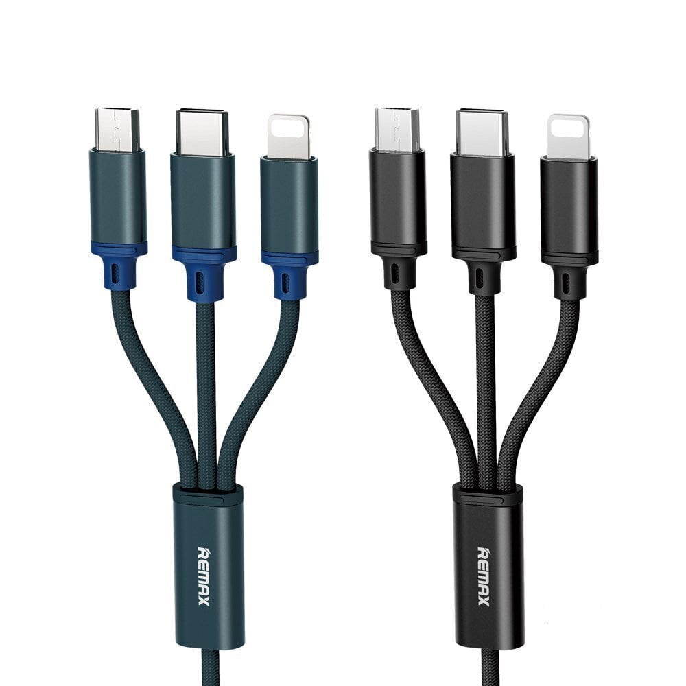 USB kaabel Remax RC-131th 3in1 microUSB-Lightning-Type-C 2.8A sinine 1.15m hind ja info | Mobiiltelefonide kaablid | hansapost.ee