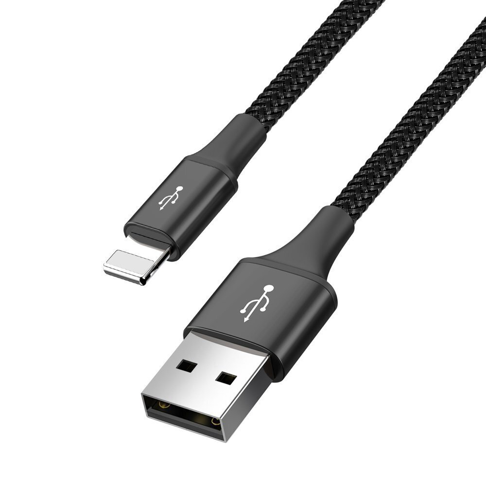 USB nailonist punutud kaabel 3,5A 1,2m, must цена и информация | Mobiiltelefonide kaablid | hansapost.ee