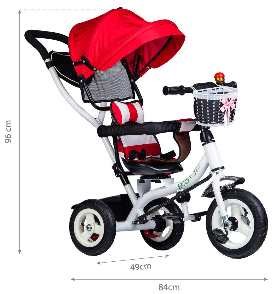 Lükatav kolmerattaline EcoToys, punane/valge hind ja info | Kolmerattalised jalgrattad lastele | hansapost.ee