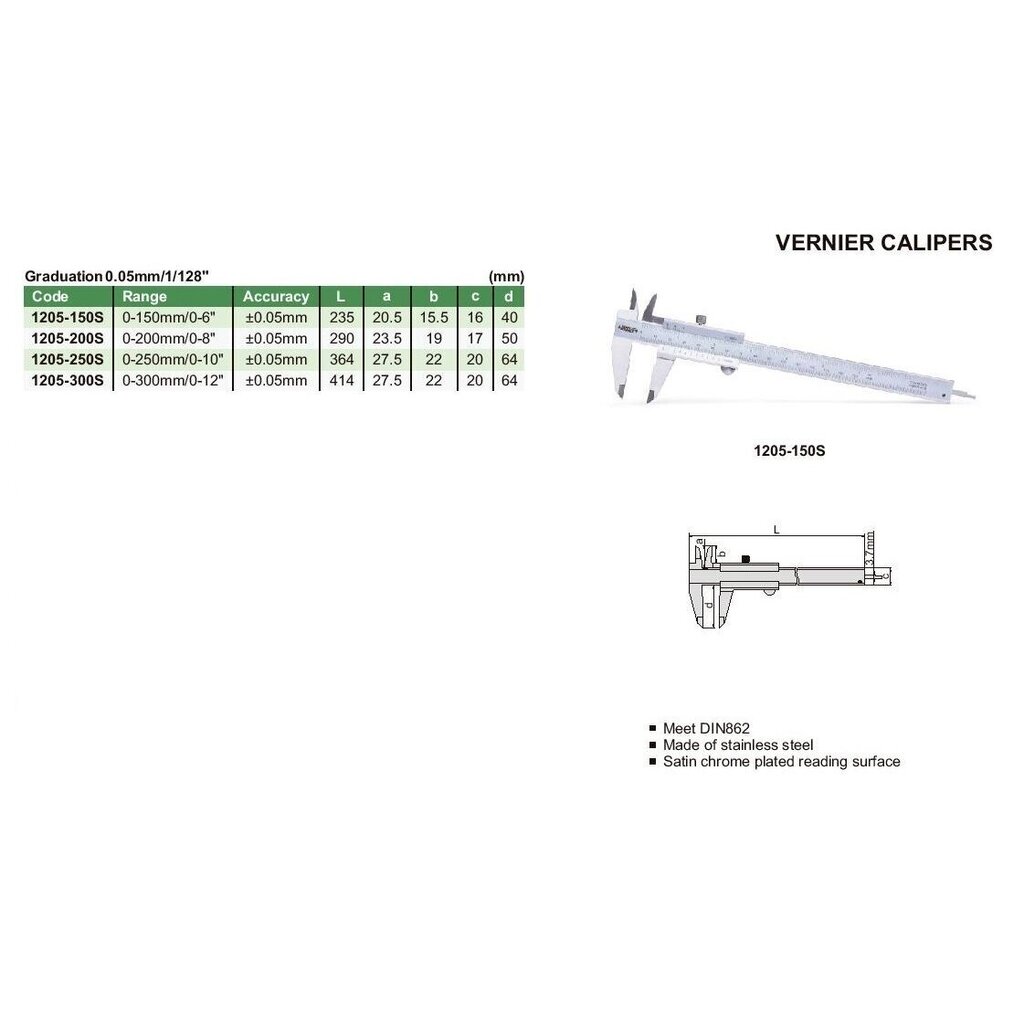 Nihik Insize 0-150mm/0-6", 0,05 mm/1/128" цена и информация | Käsitööriistad | hansapost.ee