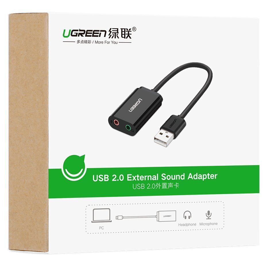 USB-heliadapter Ugreen 3,5 mm minipistik 15cm, must 30724 hind ja info | USB adapterid ja jagajad | hansapost.ee