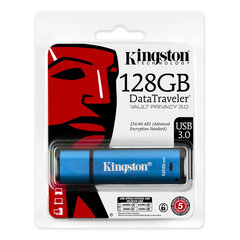 Mälupulk Kingston 128GB USB 3.0 DTVP30 256bit AES Encrypted FIPS 197 цена и информация | USB накопители | hansapost.ee