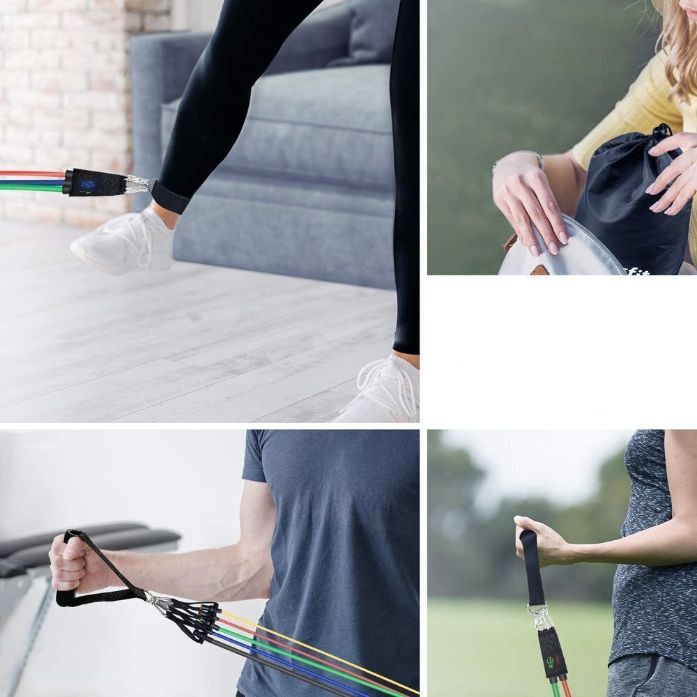 Wozinsky 11 komplekti käepidemetega harjutusvöösid Stretch Fitnessi kodukomplekt sisaldab 5 virnastatavat harjutusriba koos kandekotiga (WRTS5-01) hind ja info | Treeningkummid | hansapost.ee
