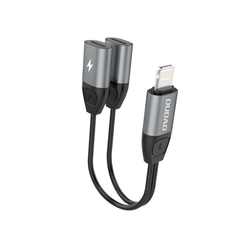 Dudao kõrvaklappide adapter Lightning kuni 2x Lightning adapter muusika ja laadimise jaoks, hall (L17i hall) цена и информация | USB adapterid ja jagajad | hansapost.ee