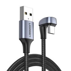 Кабель USB Type C угловой 1 м, 3 A, Ugreen Nylon Braided USB - для геймеров серый (70313) цена и информация | Borofone 43757-uniw | hansapost.ee
