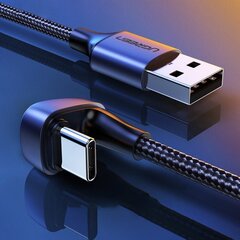 Кабель USB Type C угловой 1 м, 3 A, Ugreen Nylon Braided USB - для геймеров серый (70313) цена и информация | Кабели для телефонов | hansapost.ee