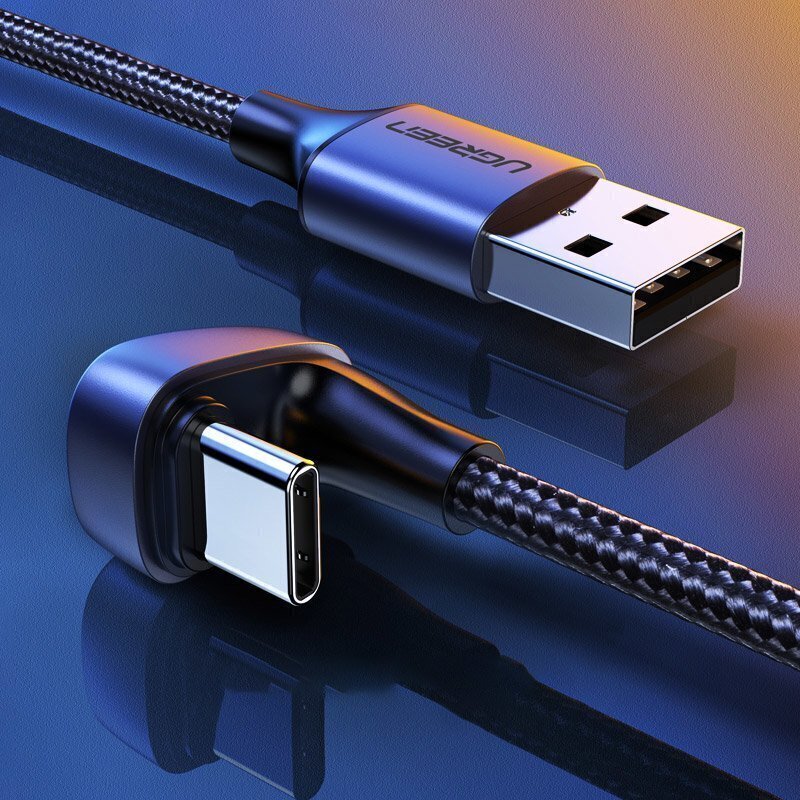 Ugreen nailonist punutud USB - USB-tüüpi C nurgeline kaabel 1 m 3 A mängijatele, mängijatele hall (70313) hind ja info | Mobiiltelefonide kaablid | hansapost.ee