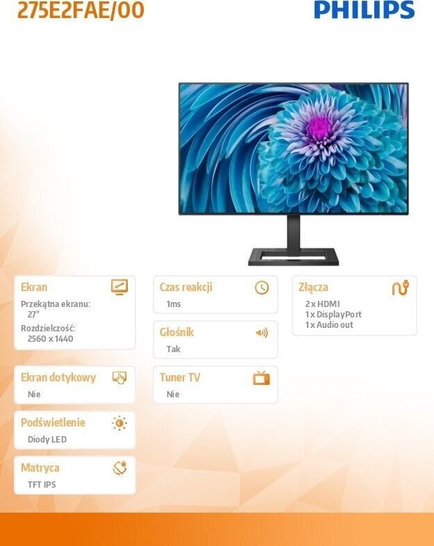 Philips 275E2FAE/00 hind ja info | Monitorid | hansapost.ee