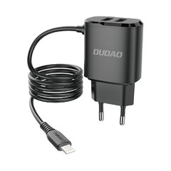 Dudao 2x USB seinalaadija sisseehitatud Lightning 12 W kaabliga must (A2ProL must) hind ja info | Laadijad mobiiltelefonidele | hansapost.ee