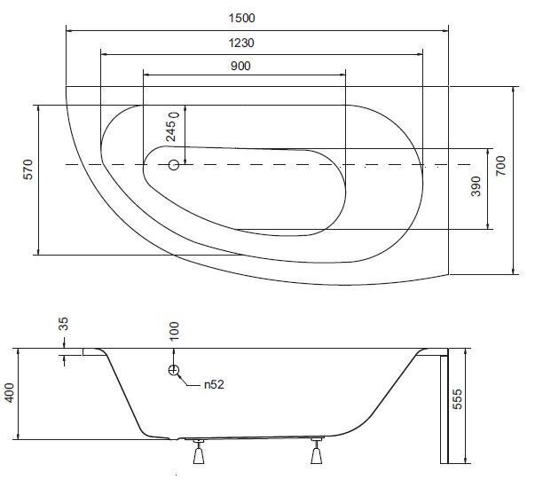 Vann Besco Milena PREMIUM komplekt: vann + seib + nupp (2 tk.), Esiseinaga Vasak, 150x70 цена и информация | Vannid | hansapost.ee