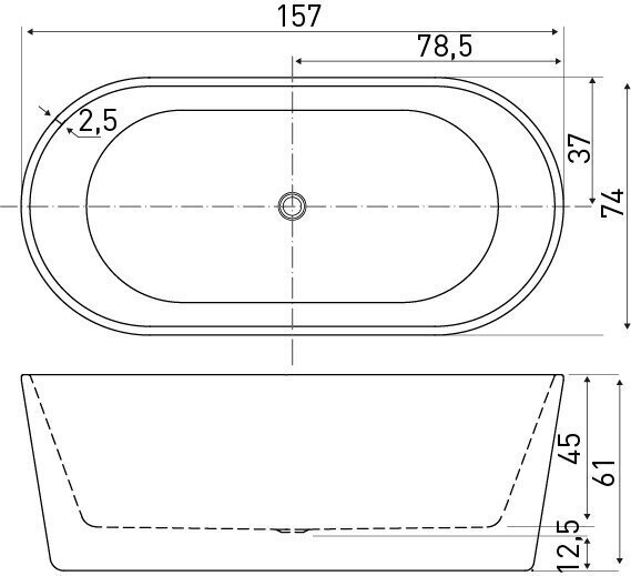 Vabalt seisev vann Kerra Nora 157x74 cm hind ja info | Vannid | hansapost.ee