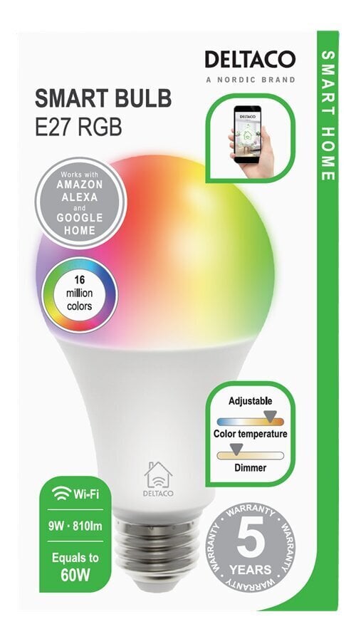 Deltaco Smart Home LED E27 RGB lambipirn цена и информация | Lambipirnid ja LED-pirnid | hansapost.ee