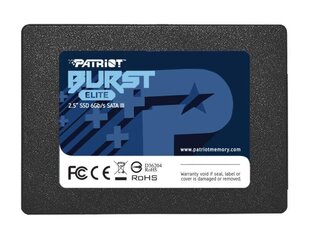SSD|PATRIOT|Burst Elite|240GB|SATA 3.0|3D NAND|Kirjutuskiirus 320 MBait/s|Lugemiskiirus 450 MBait/s|2,5"|TBW 100 TB|PBE240GS25SSDR цена и информация | Внутренние жёсткие диски (HDD, SSD, Hybrid) | hansapost.ee