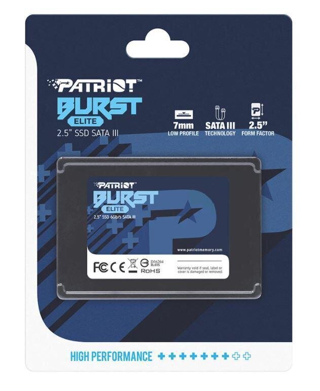 SSD|PATRIOT|Burst Elite|240GB|SATA 3.0|3D NAND|Kirjutuskiirus 320 MBait/s|Lugemiskiirus 450 MBait/s|2,5"|TBW 100 TB|PBE240GS25SSDR hind ja info | Sisemised kõvakettad | hansapost.ee