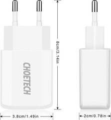 Двухпортовое настенное зарядное устройство Choetech C0030 2 x USB-A 10 Вт, 2 А цена и информация | Зарядные устройства для телефонов | hansapost.ee