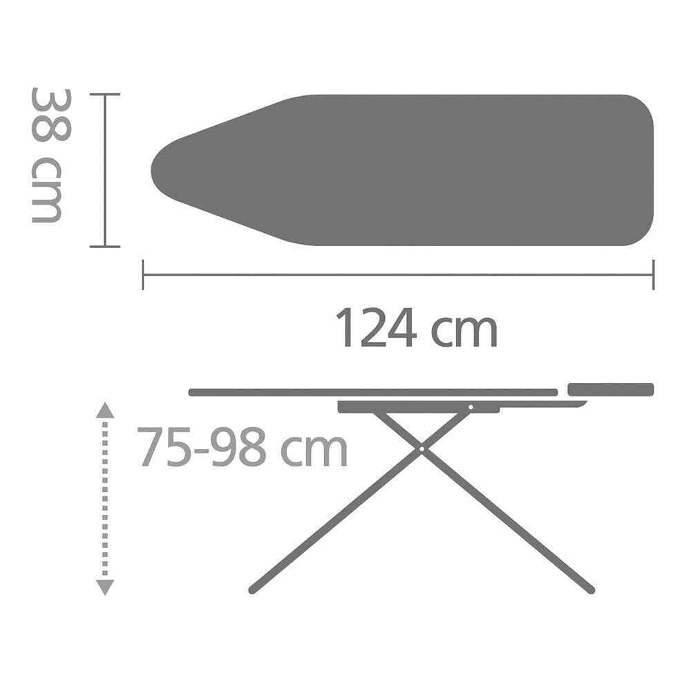Triikimislaud B, 124x38 cm must raam Metalized цена и информация | Triikimislauad | hansapost.ee