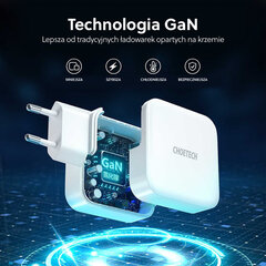 Choetech fast GaN wall charger USB Type C PD USB-A QC3.0 65W 3,25A white (PD8002) цена и информация | Зарядные устройства для телефонов | hansapost.ee