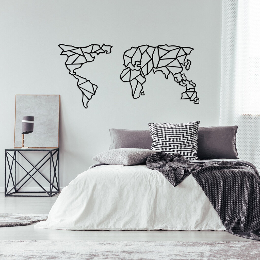 Metallist riputatav dekoratsioon Geometric World Map Black, 120x58 cm hind ja info | Sisustuselemendid | hansapost.ee