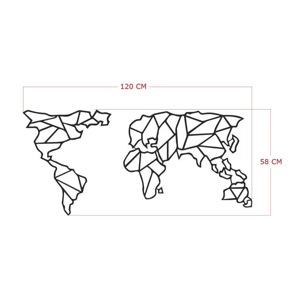 Metallist riputatav dekoratsioon Geometric World Map Black, 120x58 cm hind ja info | Sisustuselemendid | hansapost.ee