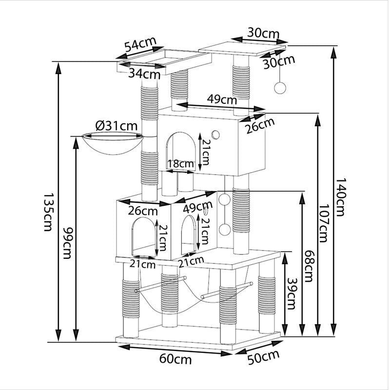 Kassi ronimispuu Villa Delux, tumehall, 140 cm hind ja info | Kassi ronimispuud | hansapost.ee