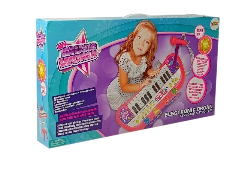 Klaver mikrofoni ja tooliga, roosa цена и информация | Arendavad laste mänguasjad | hansapost.ee