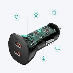 Автомобильное зарядное устройство Choetech 2x USB Type C Quick Charge Power Delivery 40W FCP AFC, черное (TC0008) цена и информация | Зарядные устройства для телефонов | hansapost.ee