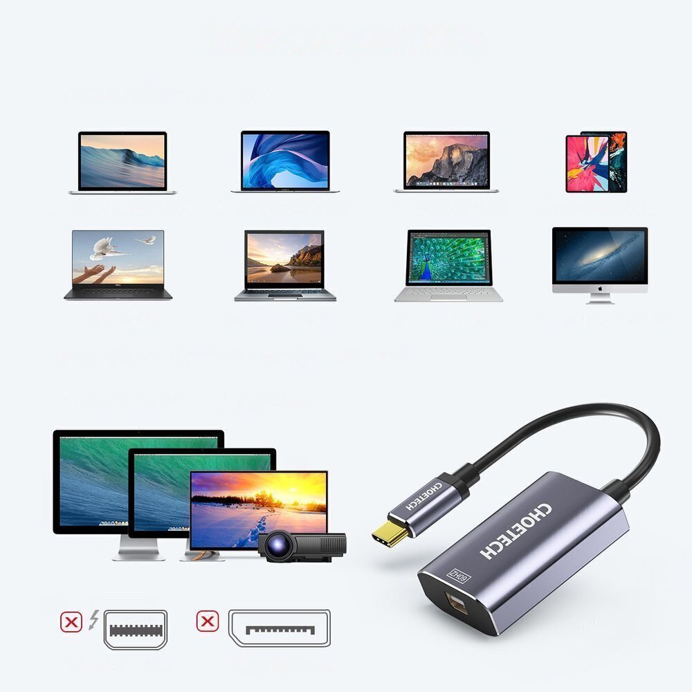 Choetech Unidirectional Cable Adapter from USB Type C to Mini DisplayPort 4K 60Hz gray (HUB-M06) hind ja info | USB adapterid ja jagajad | hansapost.ee